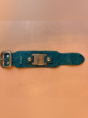 Vintage 2000 Billykirk turquoise leather cuff with ID plate